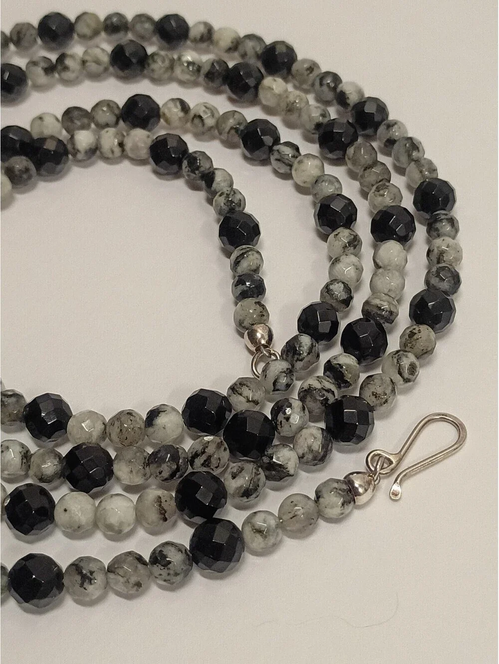 925 Sterling Silver Jay King Desert Rose Necklace Black Onyx & Zebra Agate 48